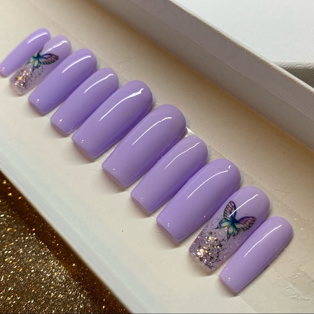 Glitter Fade Encapsulated Butterfly Custom Luxury Press Ons - Picture 1 of 4